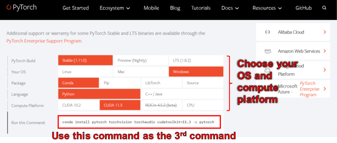 The command to install PyTorch The command to install PyTorch
