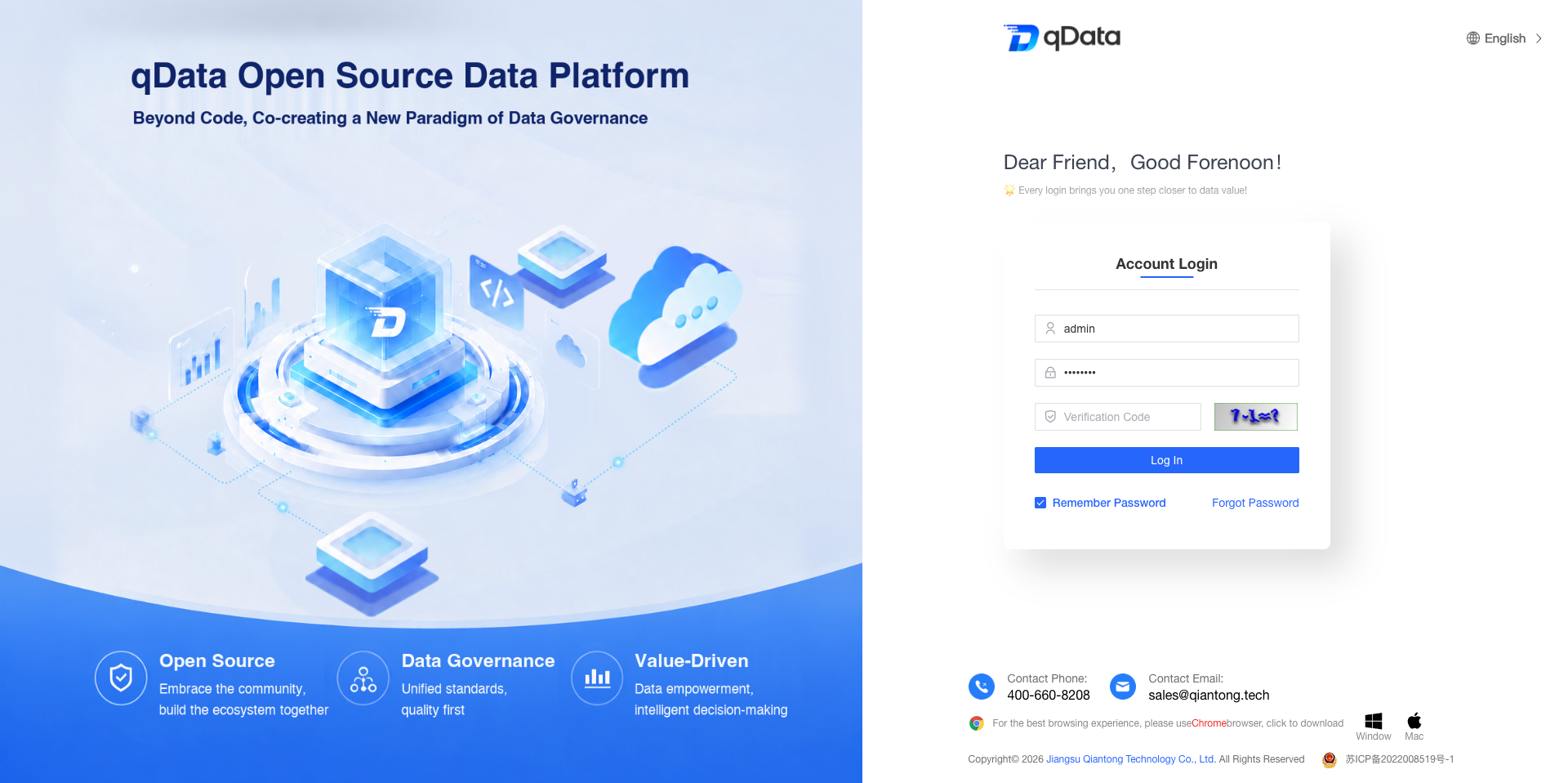 Login page