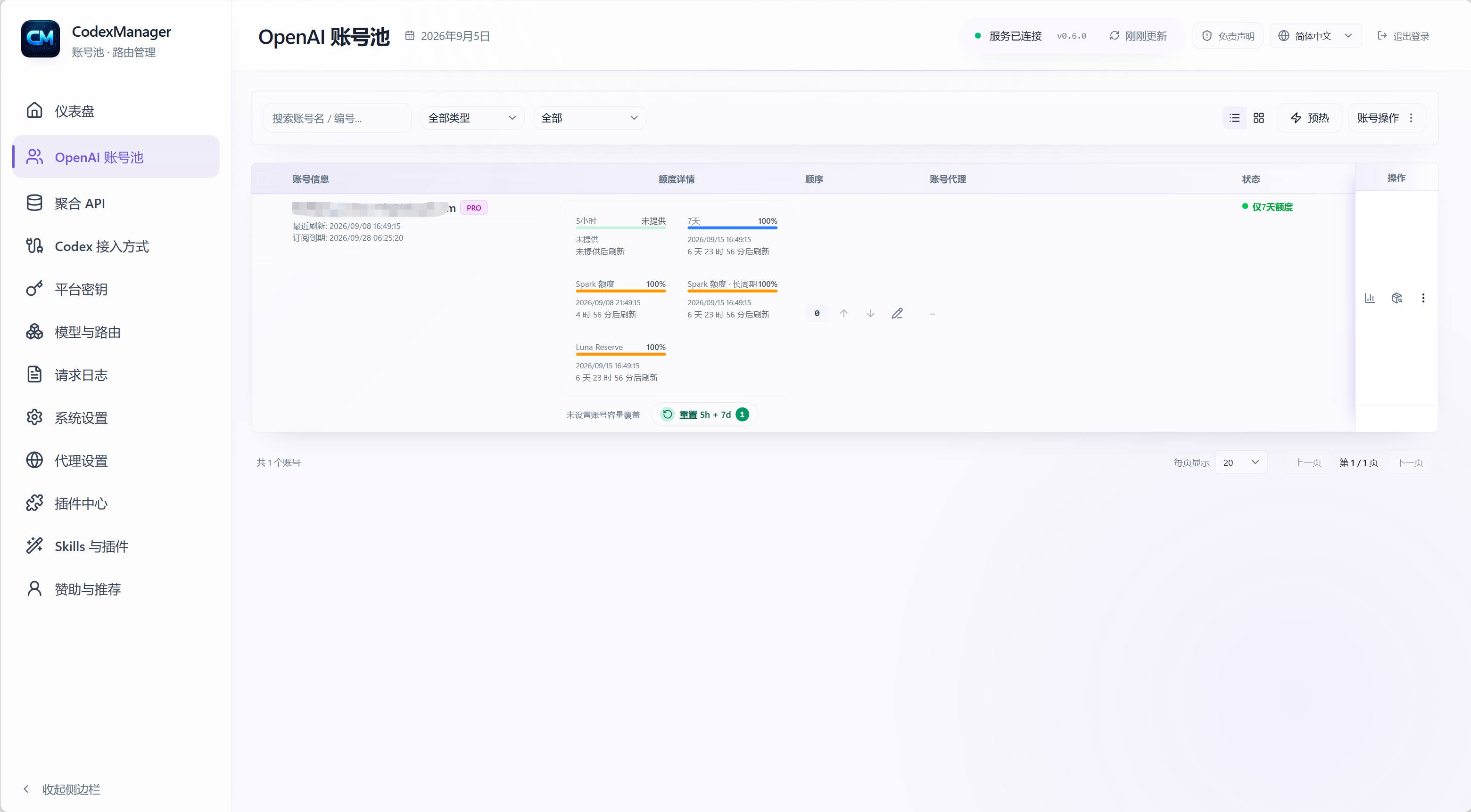 OpenAI 账号池（列表视图）