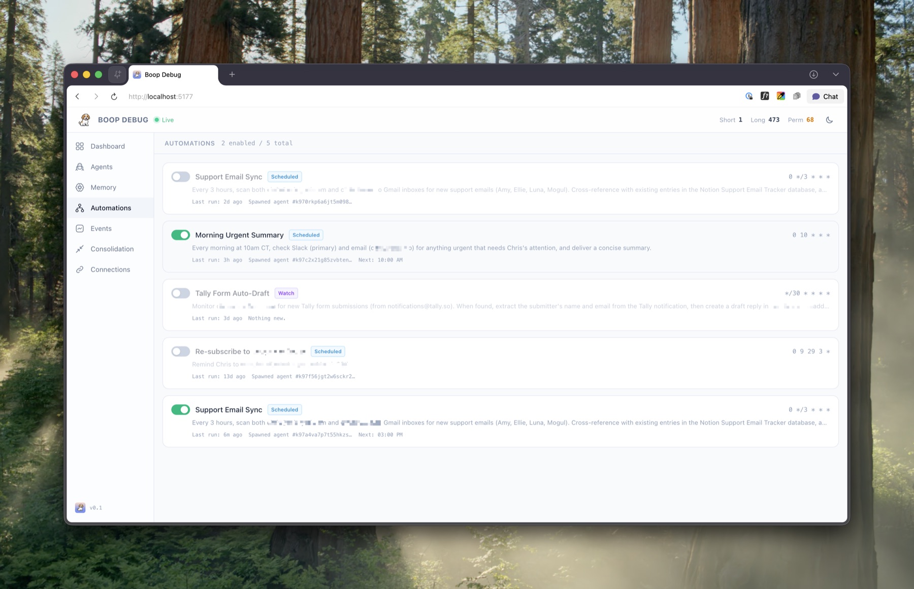 Automations view in the Boop debug dashboard