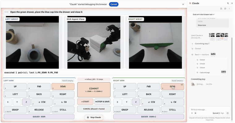 GUMI — a GUI agent driving both arms through the action units