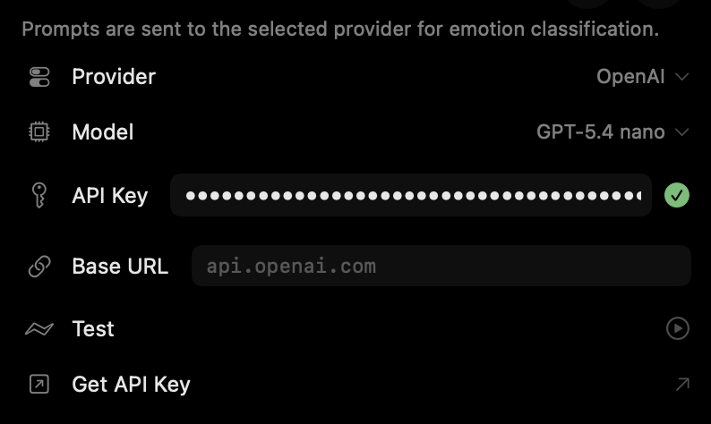 Emotion analysis settings