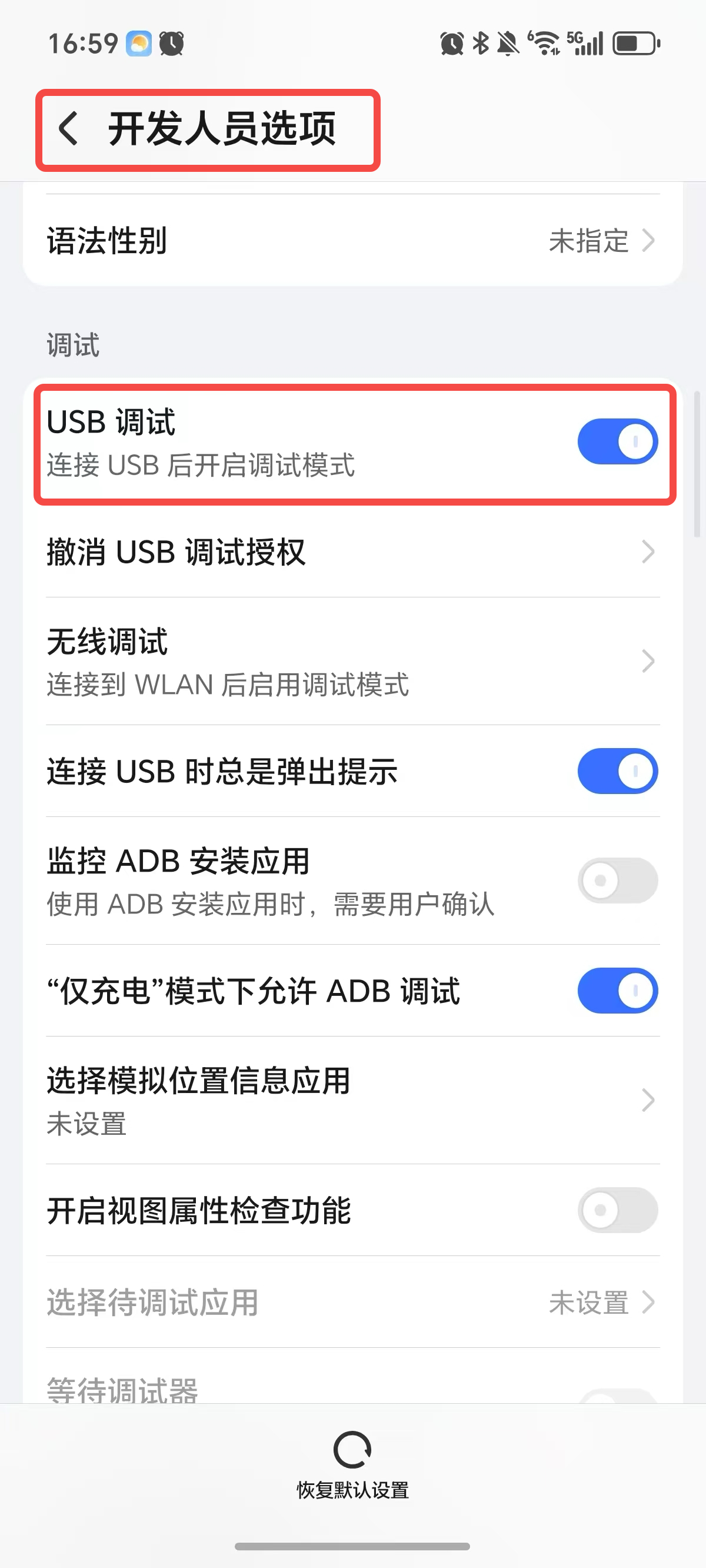 Developer mode screenshot of Honor