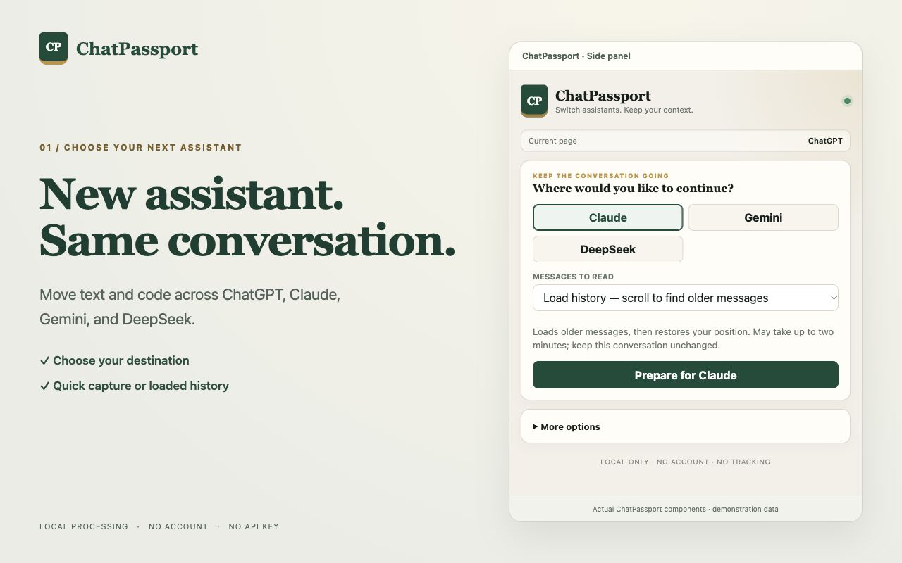 ChatPassport capture preview with demonstration data