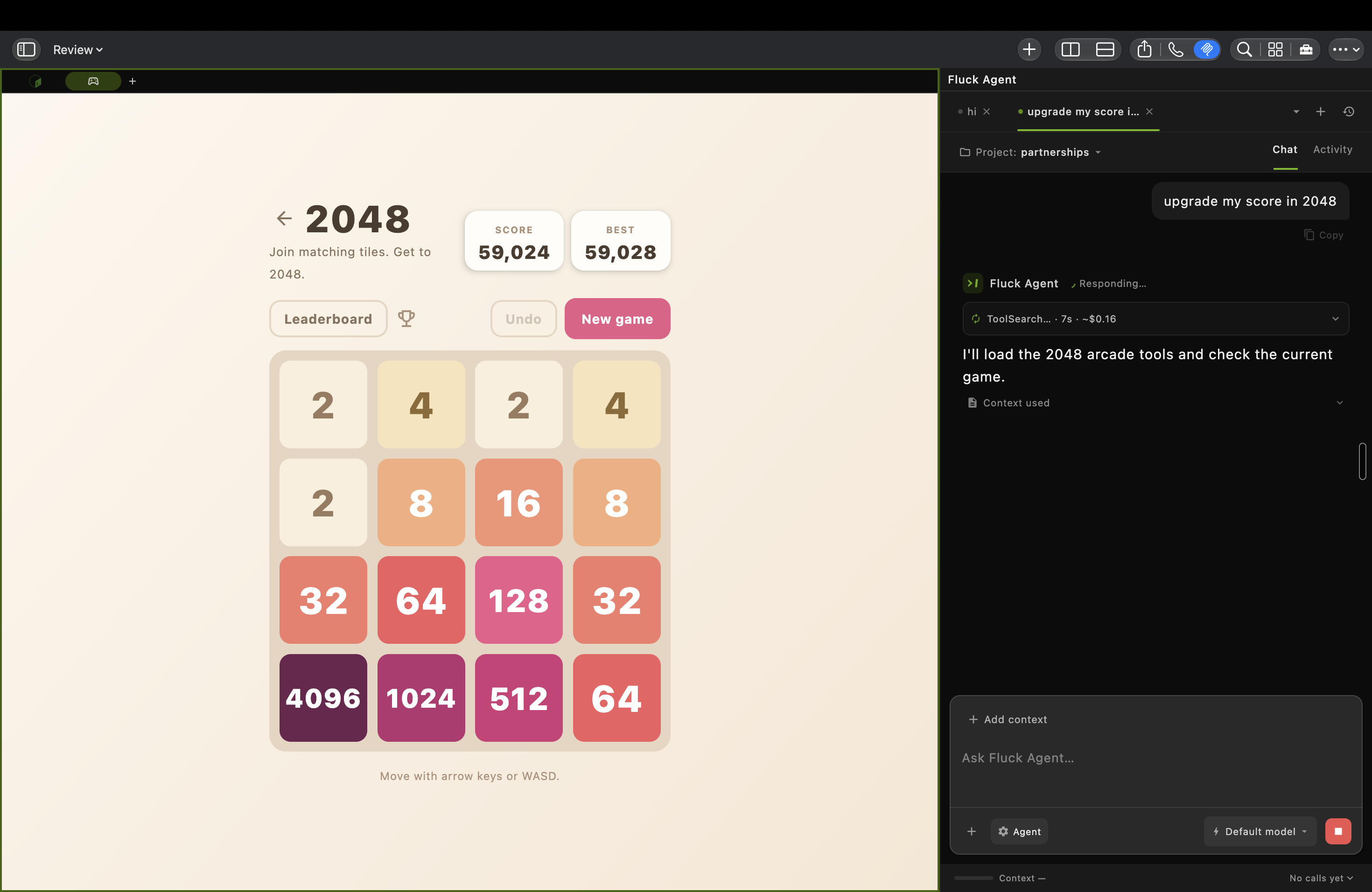 BOSS on macOS with an Arcade pane beside Fluck Agent