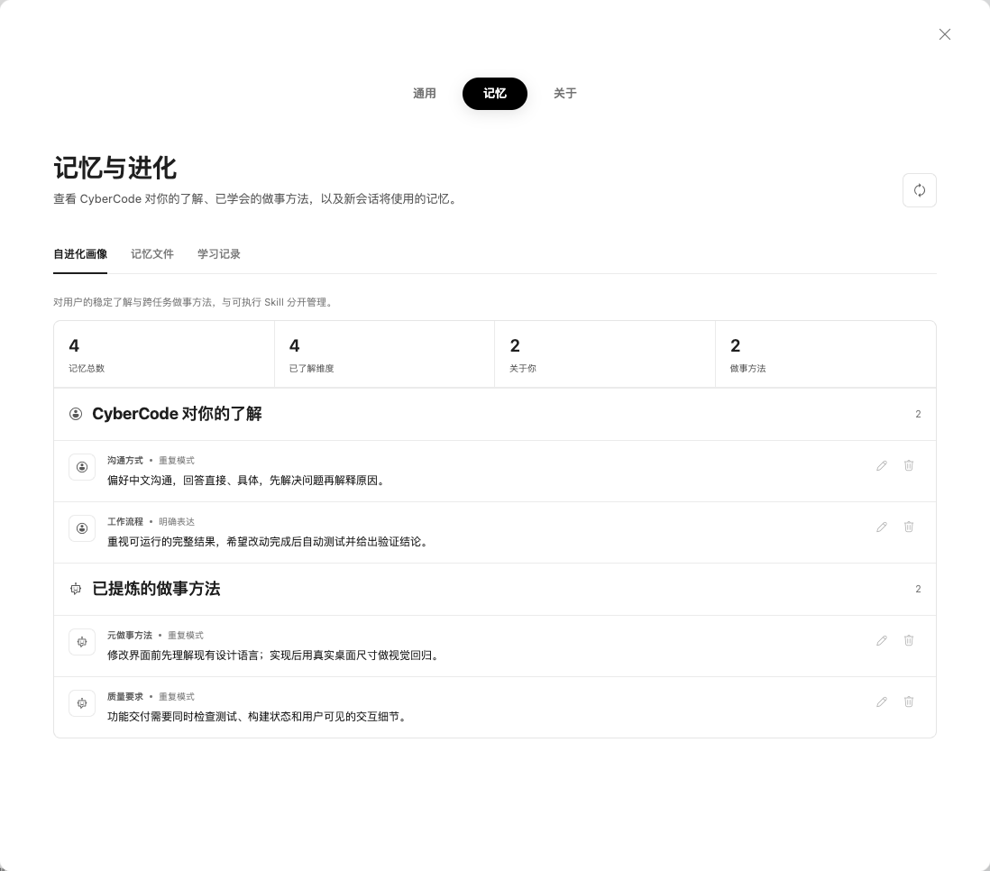 CyberCode 记忆与自进化画像