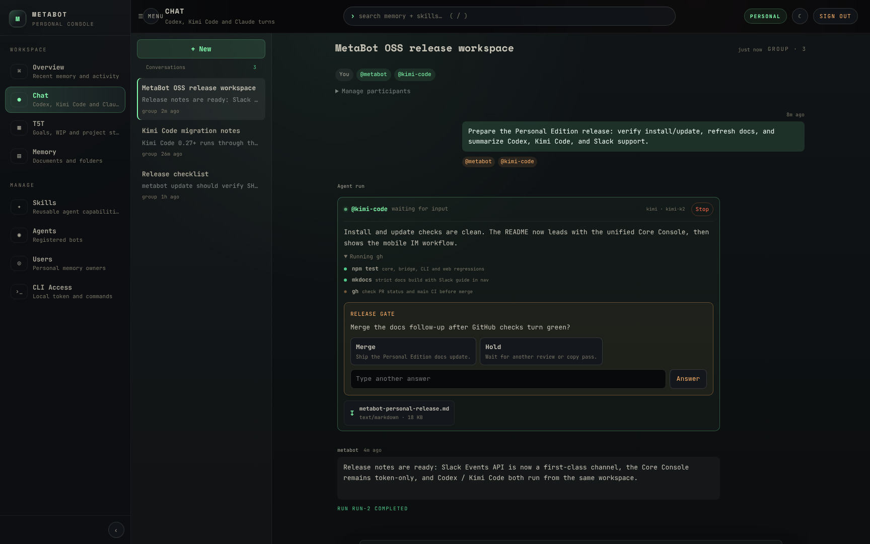 MetaBot Core Console Chat