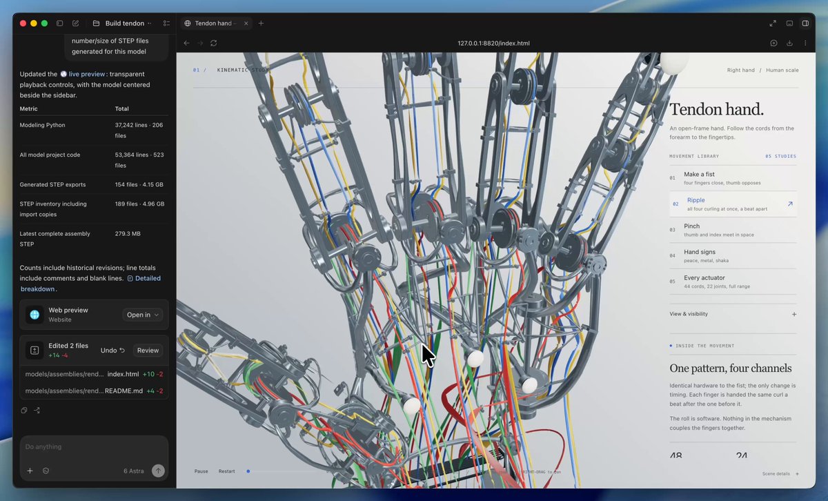 Tendon-driven dexterous hand designed by Astra